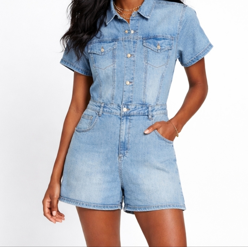 NWT! Altard State Denim Jean Jumpsuit Romper MEDIUM Coverall Shorts